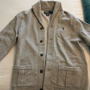 Polo Ralph Lauren gray shawl collar button front fleece cardigan Small